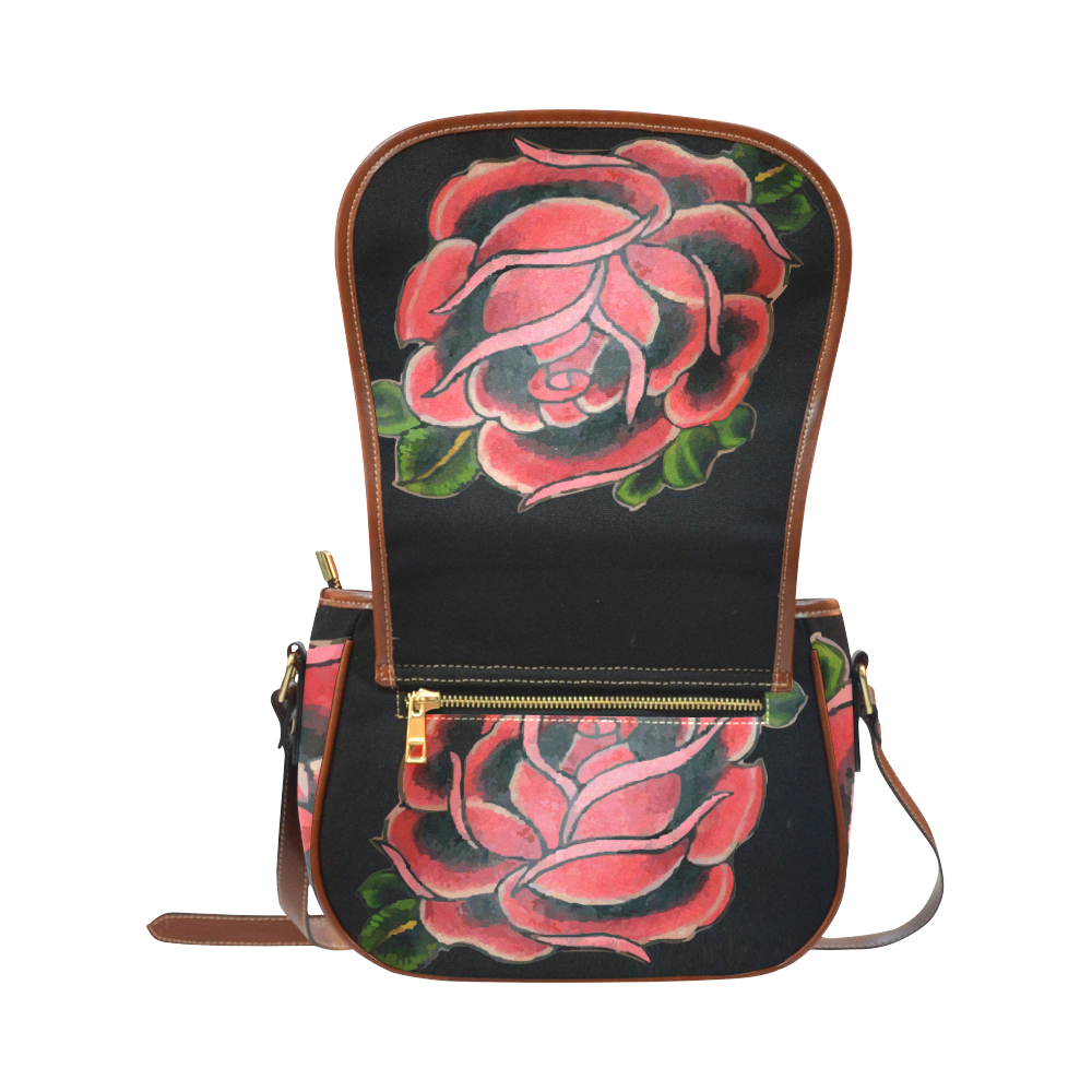 Rose Tattoo Vintage Floral Flower Art Saddle Bag/Large (Model 1649)