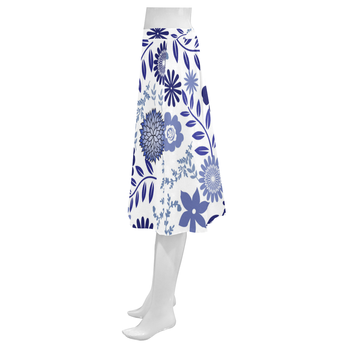 blue and white pattern floral Mnemosyne Women's Crepe Skirt (Model D16)
