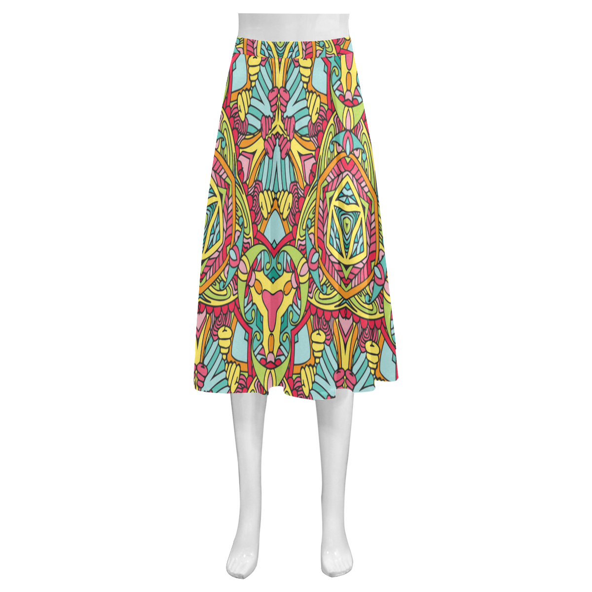 Zandine 0302 pink blue yellow green Mnemosyne Women's Crepe Skirt (Model D16)