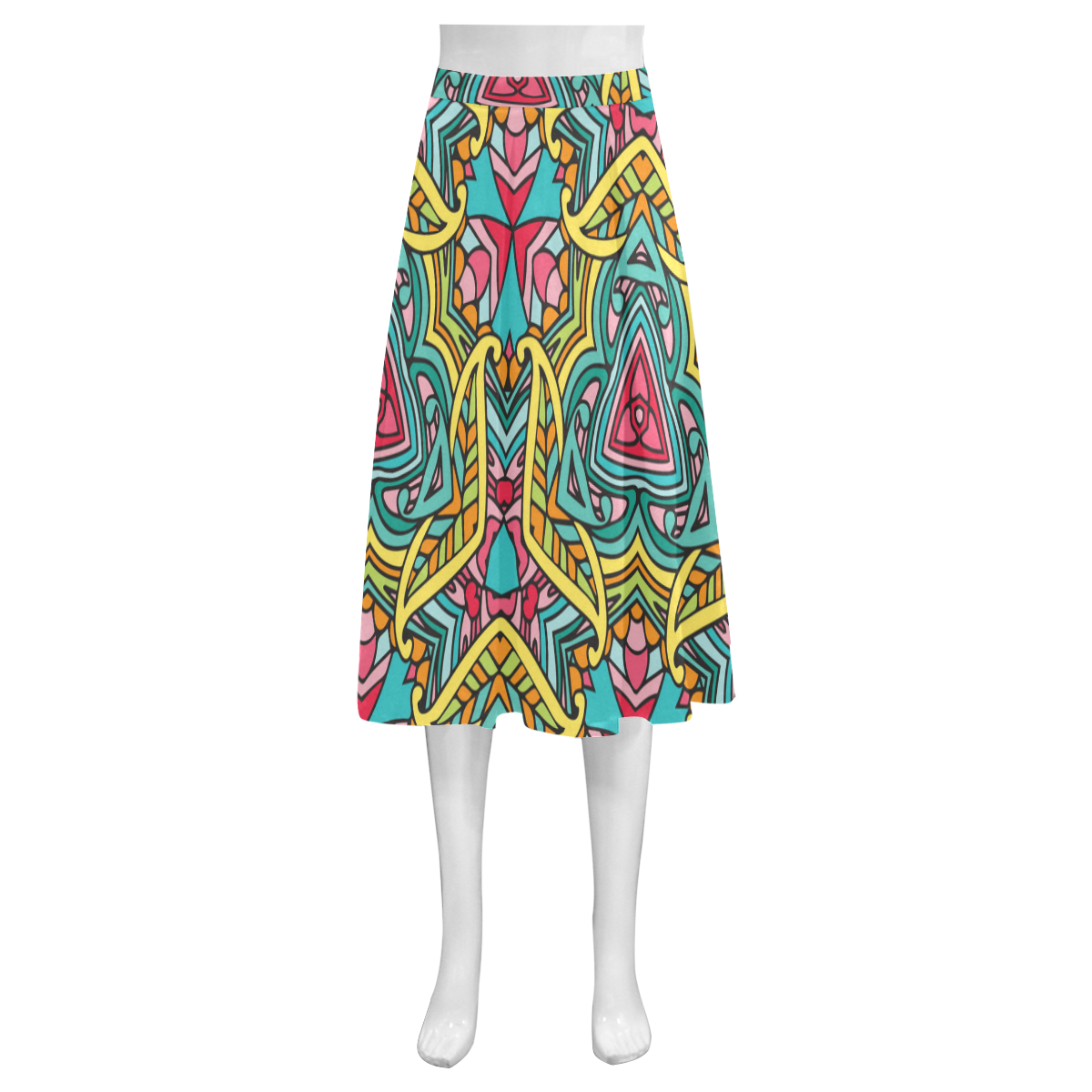 Zandine 0403 bright pink yellow blue pattern Mnemosyne Women's Crepe Skirt (Model D16)