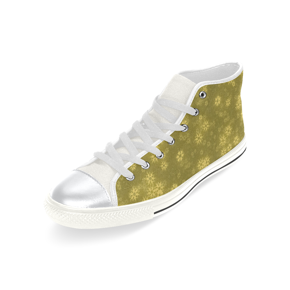 Snow stars golden High Top Canvas Women's Shoes/Large Size (Model 017)