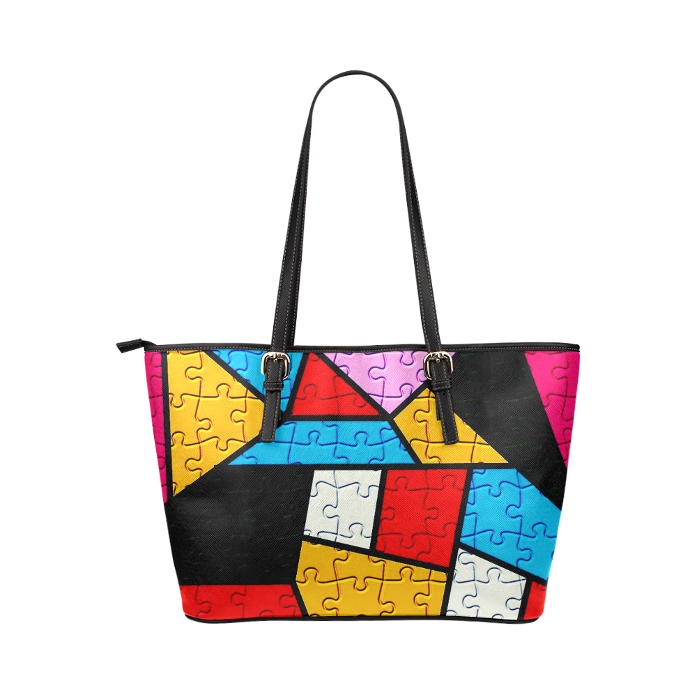 Puzzle Dream by Popart Leather Tote Bag/Small (Model 1651)