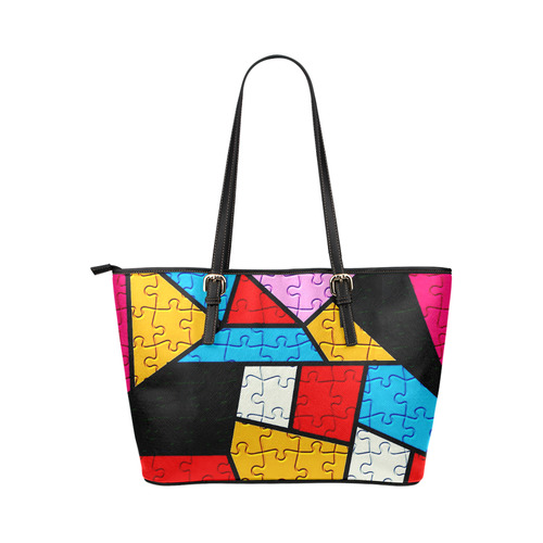 Puzzle Dream by Popart Leather Tote Bag/Small (Model 1651)