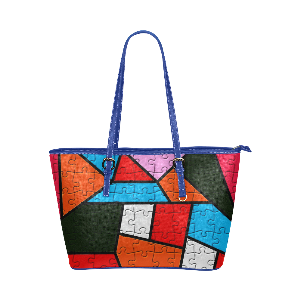 Puzzle Dream by Popart Leather Tote Bag/Large (Model 1651)
