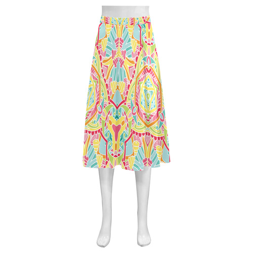 Zandine 0308 bright yellow pink colored pattern Mnemosyne Women's Crepe Skirt (Model D16)