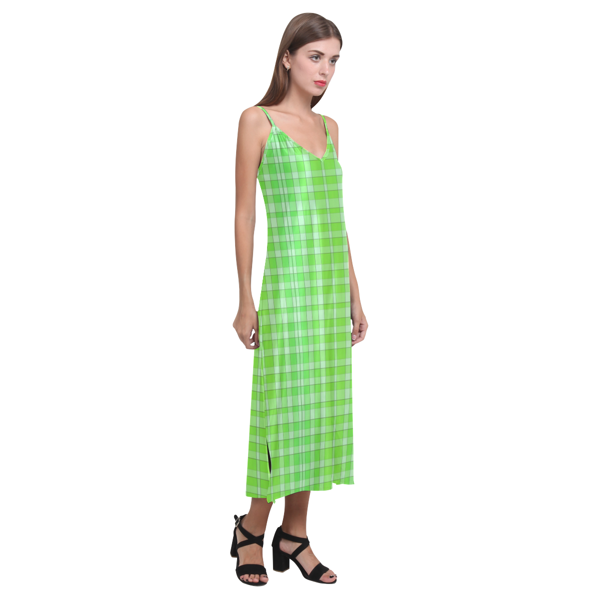 FabricPattern20160802 V-Neck Open Fork Long Dress(Model D18)