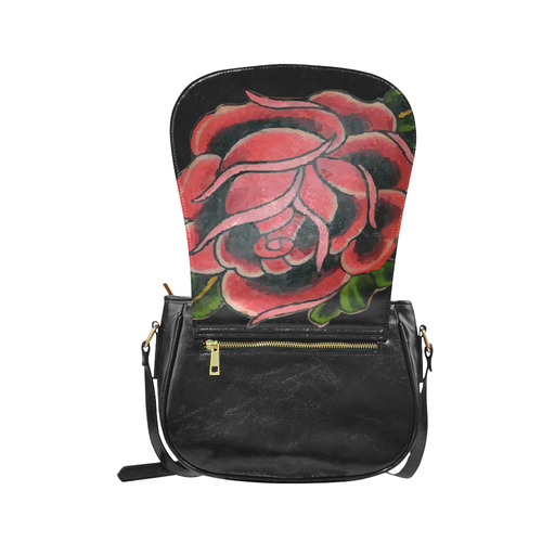Rose Tattoo Vintage Floral Flower Art Classic Saddle Bag/Large (Model 1648)