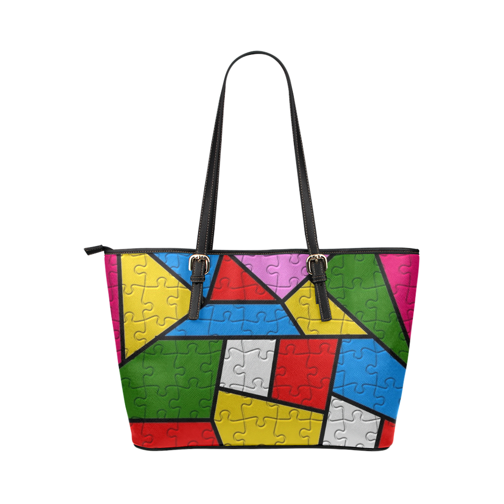 Puzzle Dream by Popart Leather Tote Bag/Large (Model 1651)