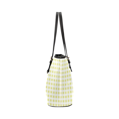 Pale Yellow Gingham Leather Tote Bag/Large (Model 1651)