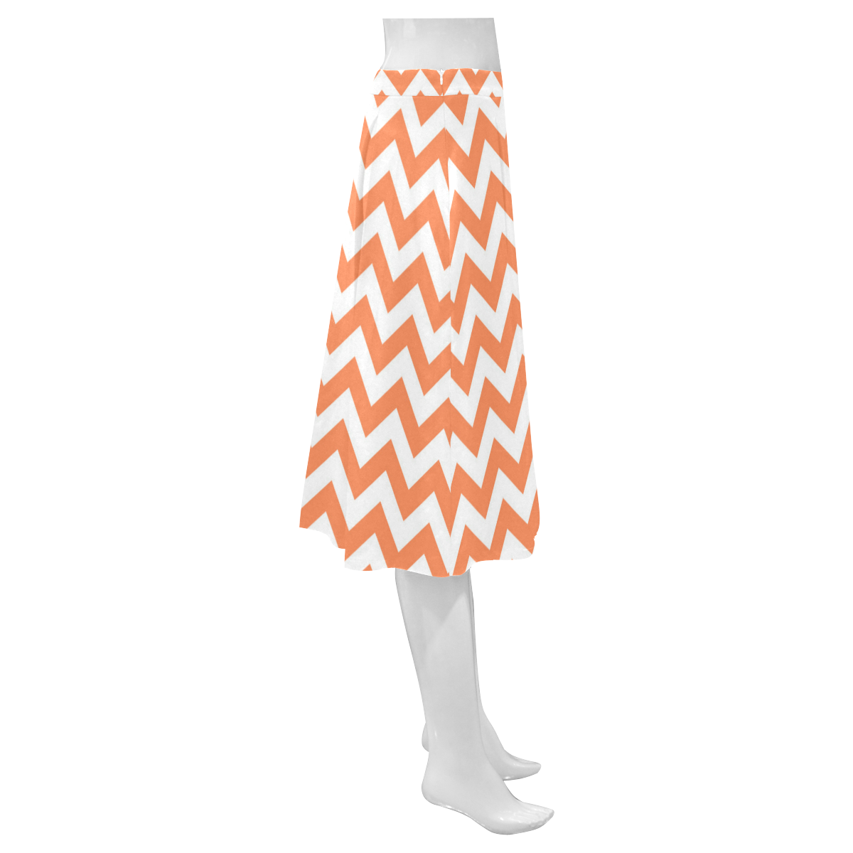 Tangerine Orange zigzag chevron pattern Mnemosyne Women's Crepe Skirt (Model D16)