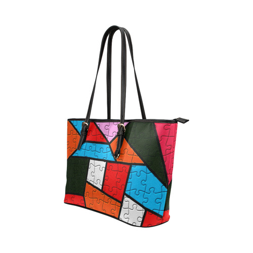 Puzzle Dream by Popart Leather Tote Bag/Small (Model 1651)