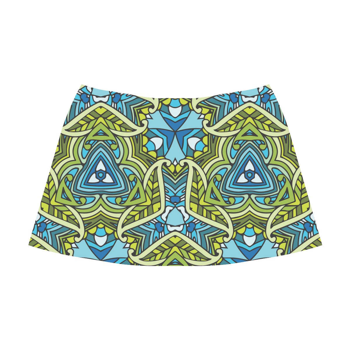 zandine 0401 blue green leaf water pattern Mnemosyne Women's Crepe Skirt (Model D16)