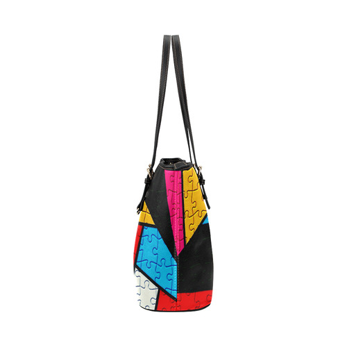 Puzzle Dream by Popart Leather Tote Bag/Small (Model 1651)