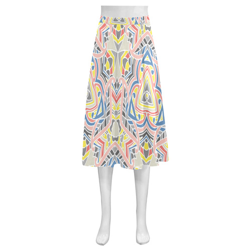 Zandine 0411 modern grey pink yellow pattern Mnemosyne Women's Crepe Skirt (Model D16)