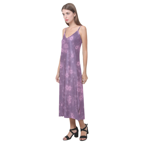 Snow stars lilac V-Neck Open Fork Long Dress(Model D18)