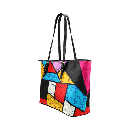 Puzzle Dream by Popart Leather Tote Bag/Large (Model 1651)