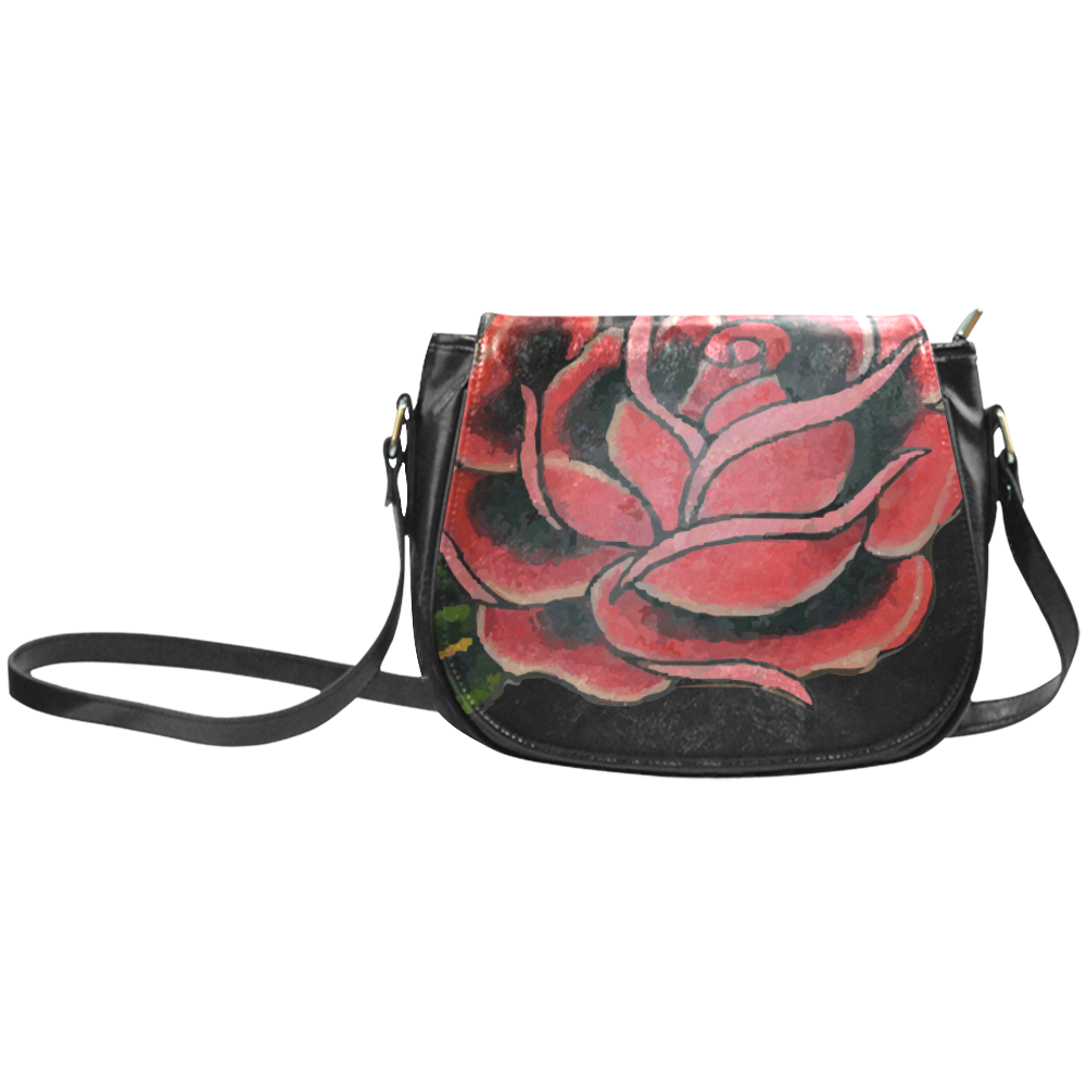 Rose Tattoo Vintage Floral Flower Art Classic Saddle Bag/Large (Model 1648)