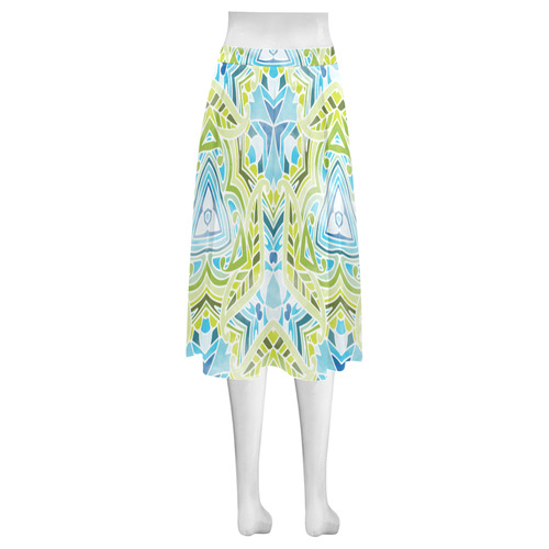 Zandine 0408 green leaf blue watercolor pattern Mnemosyne Women's Crepe Skirt (Model D16)