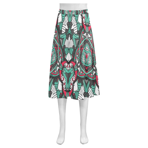 Zandine 0304 bold abstract pattern grey teal red Mnemosyne Women's Crepe Skirt (Model D16)