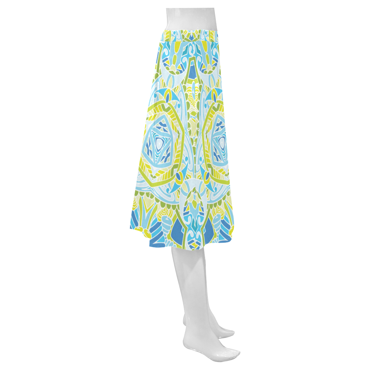 Zandine 0307 blue green abstract garden Mnemosyne Women's Crepe Skirt (Model D16)