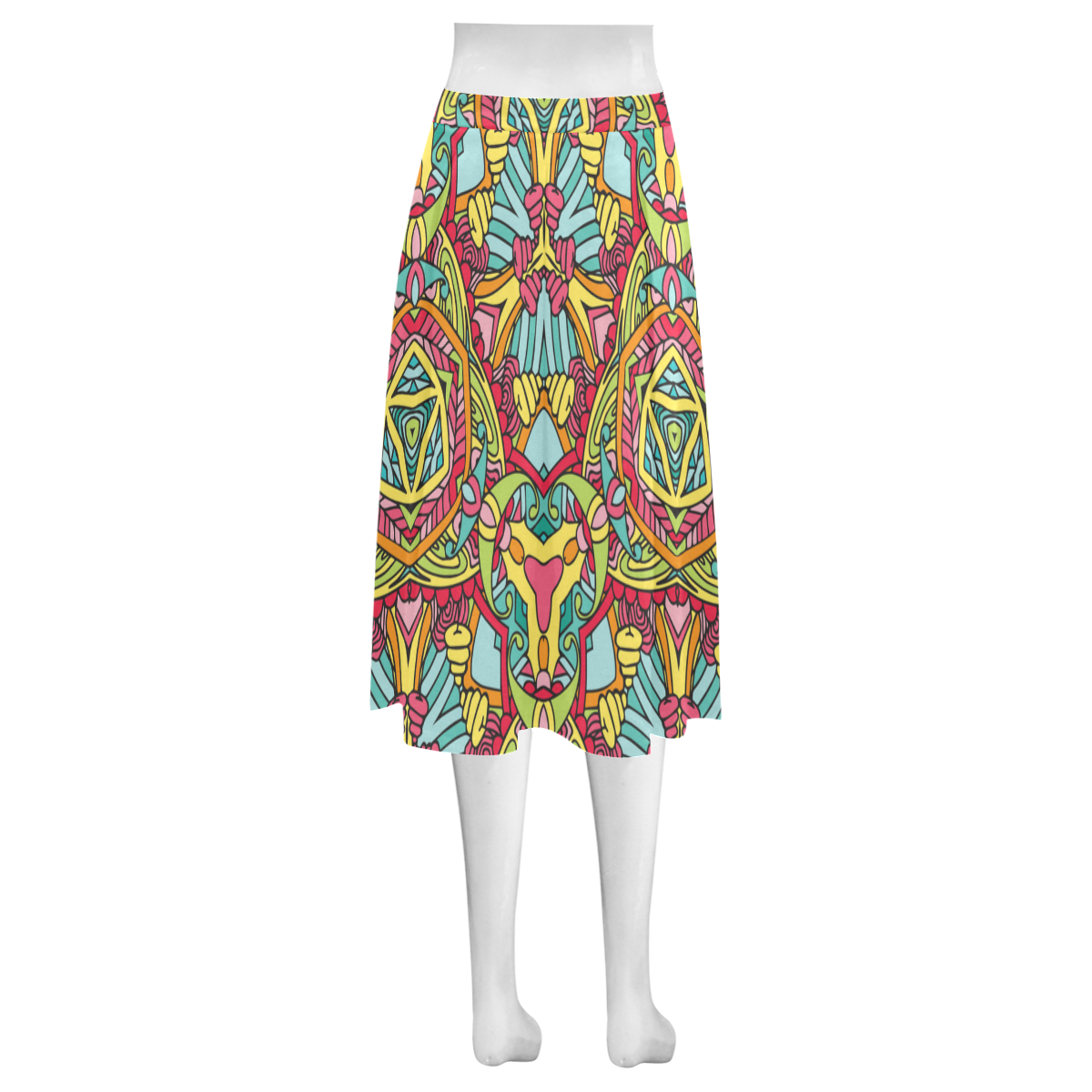 Zandine 0302 pink blue yellow green Mnemosyne Women's Crepe Skirt (Model D16)