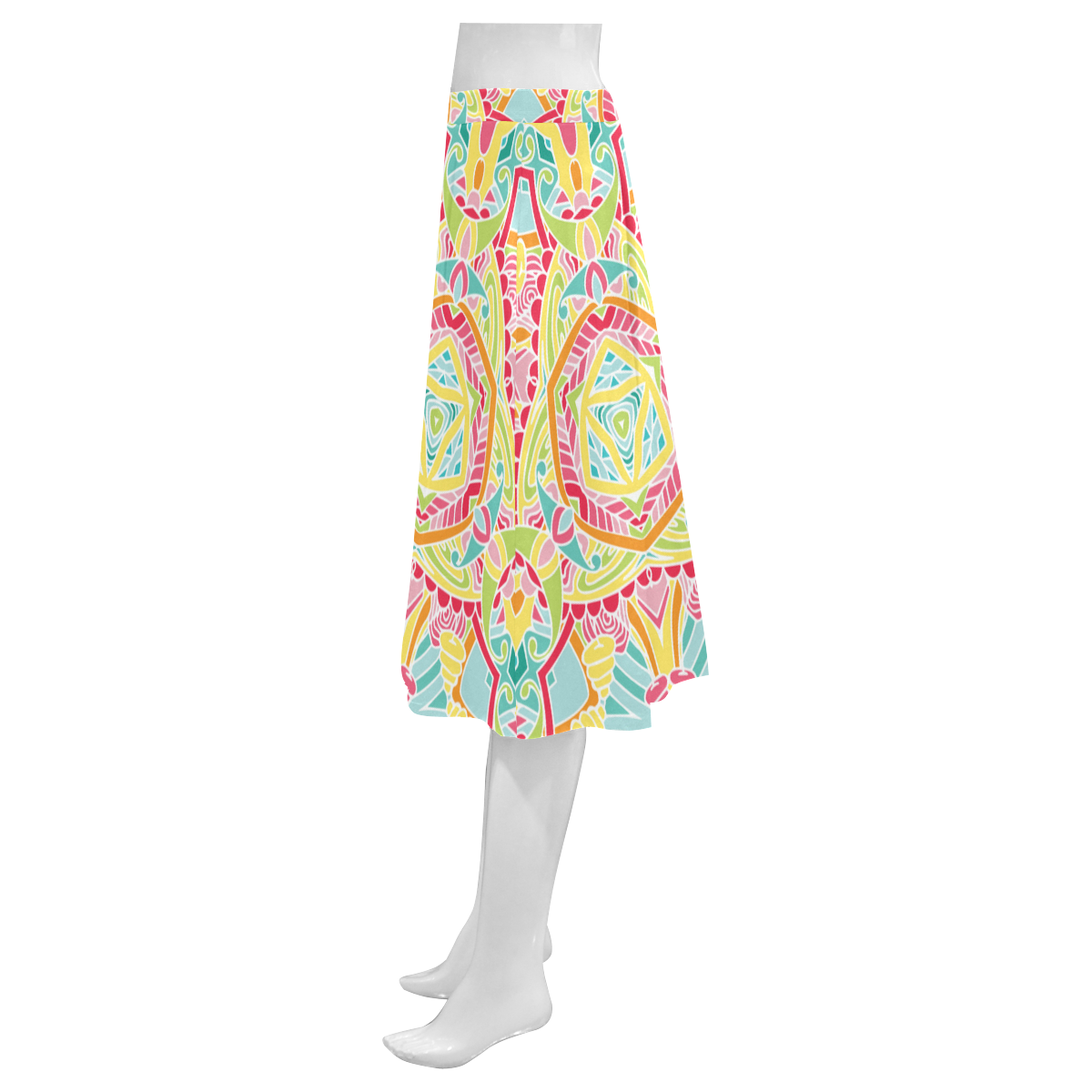 Zandine 0308 bright yellow pink colored pattern Mnemosyne Women's Crepe Skirt (Model D16)