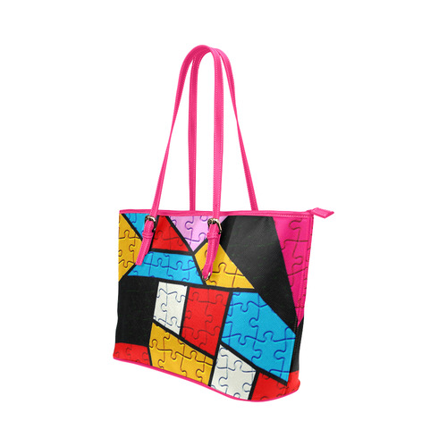 Puzzle Dream by Popart Leather Tote Bag/Large (Model 1651)