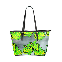 Zappy Green Apples Leather Tote Bag/Large (Model 1651)