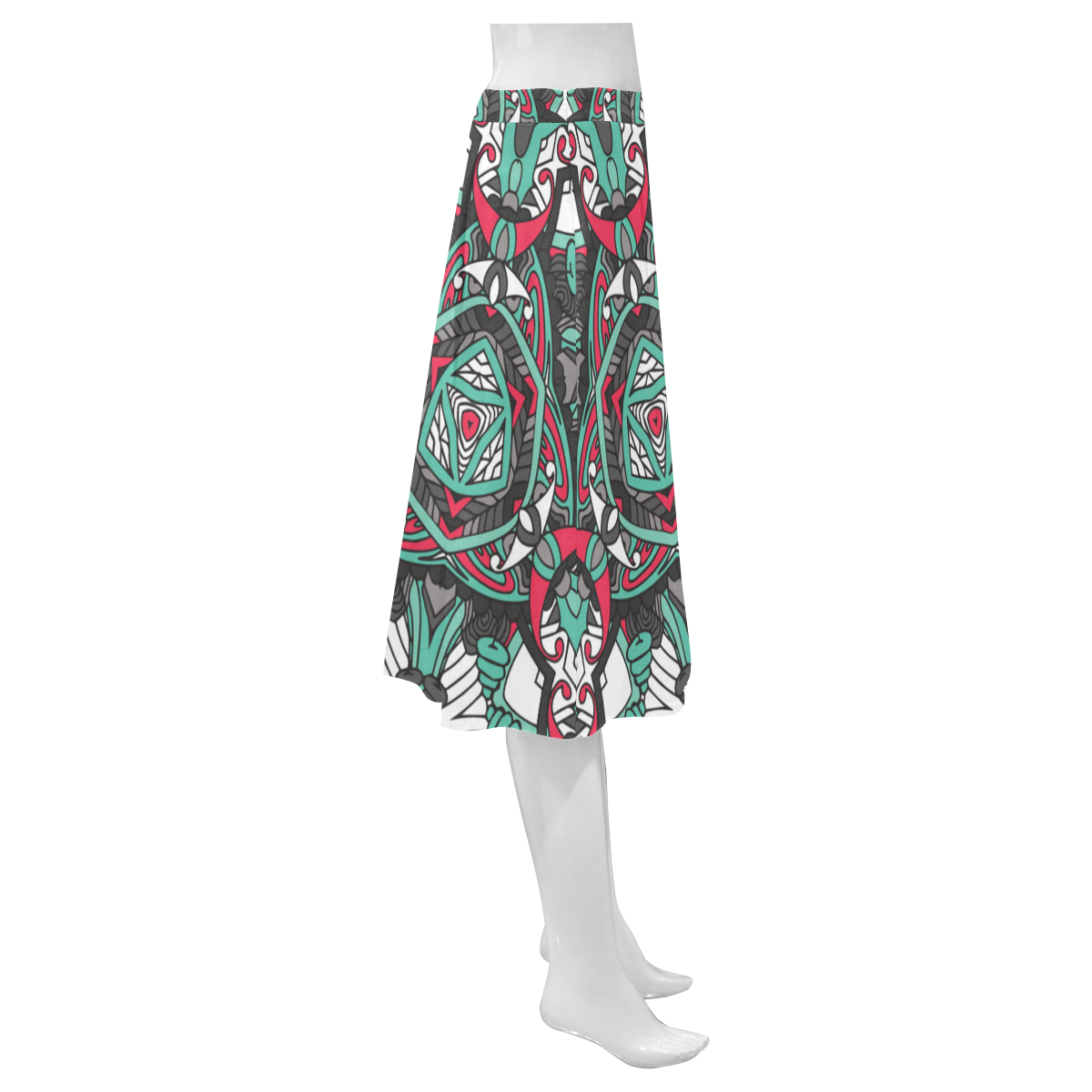 Zandine 0304 bold abstract pattern grey teal red Mnemosyne Women's Crepe Skirt (Model D16)