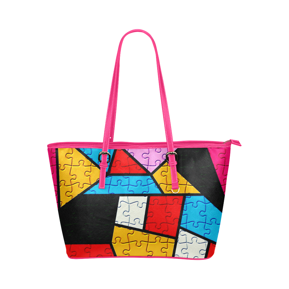 Puzzle Dream by Popart Leather Tote Bag/Large (Model 1651)