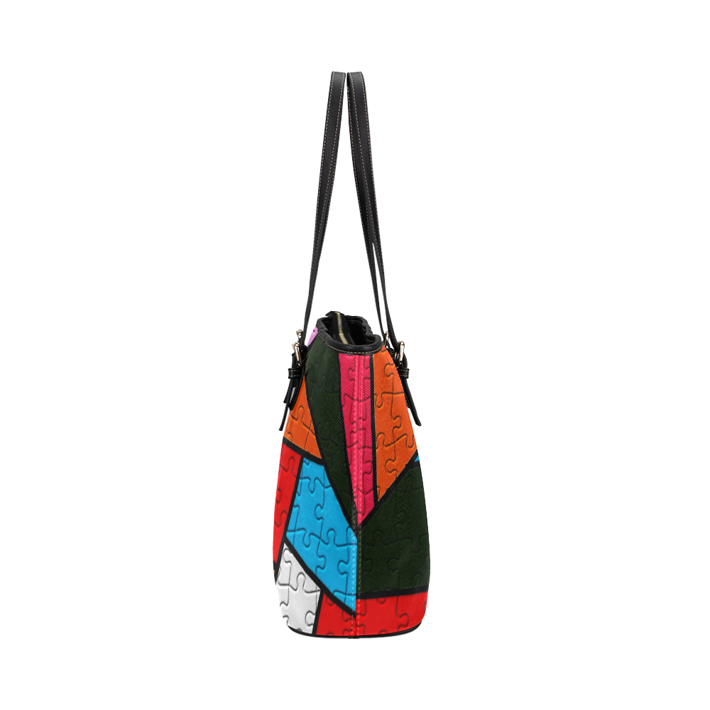 Puzzle Dream by Popart Leather Tote Bag/Small (Model 1651)