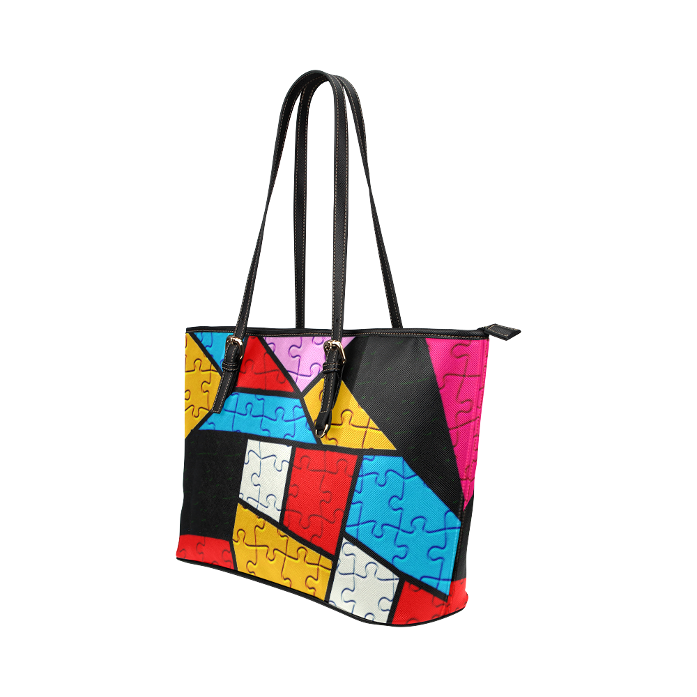 Puzzle Dream by Popart Leather Tote Bag/Small (Model 1651)