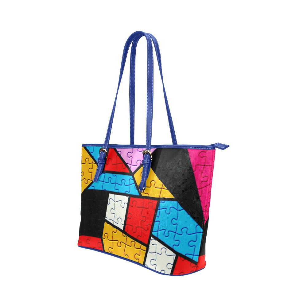 Puzzle Dream by Popart Leather Tote Bag/Small (Model 1651)