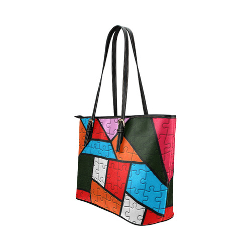 Puzzle Dream by Popart Leather Tote Bag/Small (Model 1651)