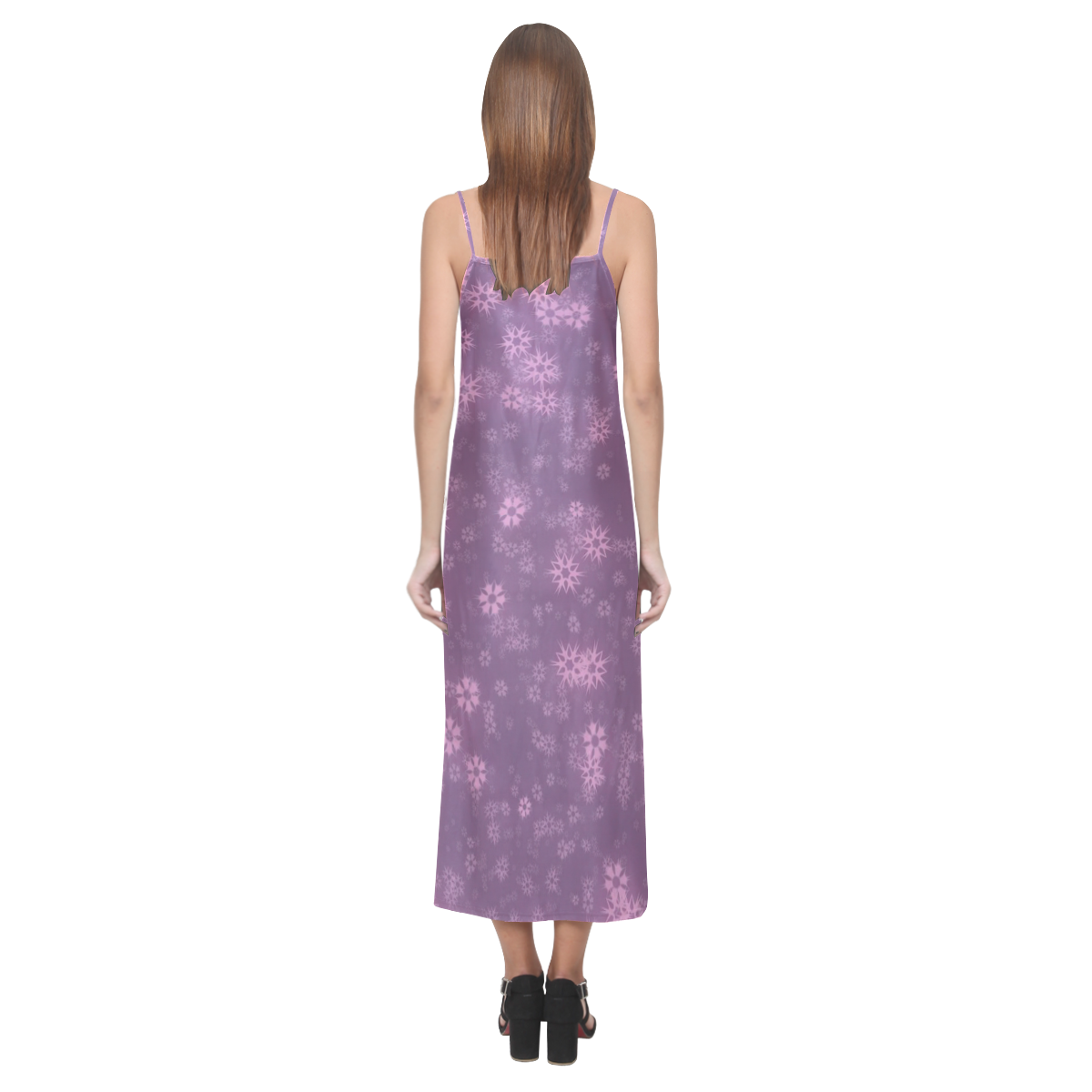 Snow stars lilac V-Neck Open Fork Long Dress(Model D18)