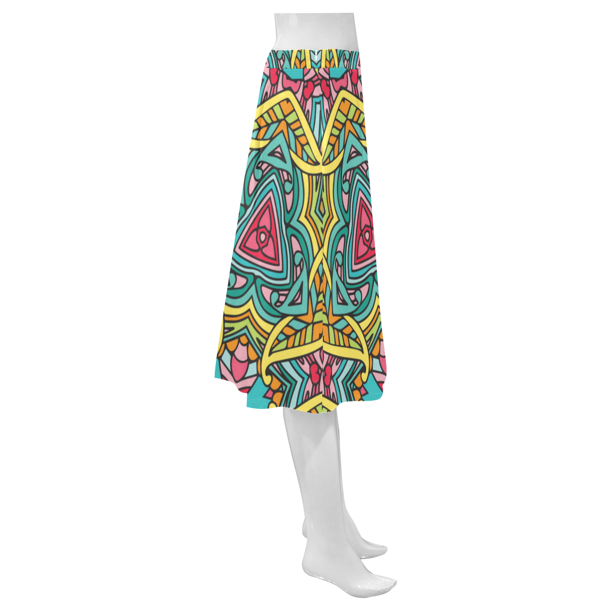 Zandine 0403 bright pink yellow blue pattern Mnemosyne Women's Crepe Skirt (Model D16)