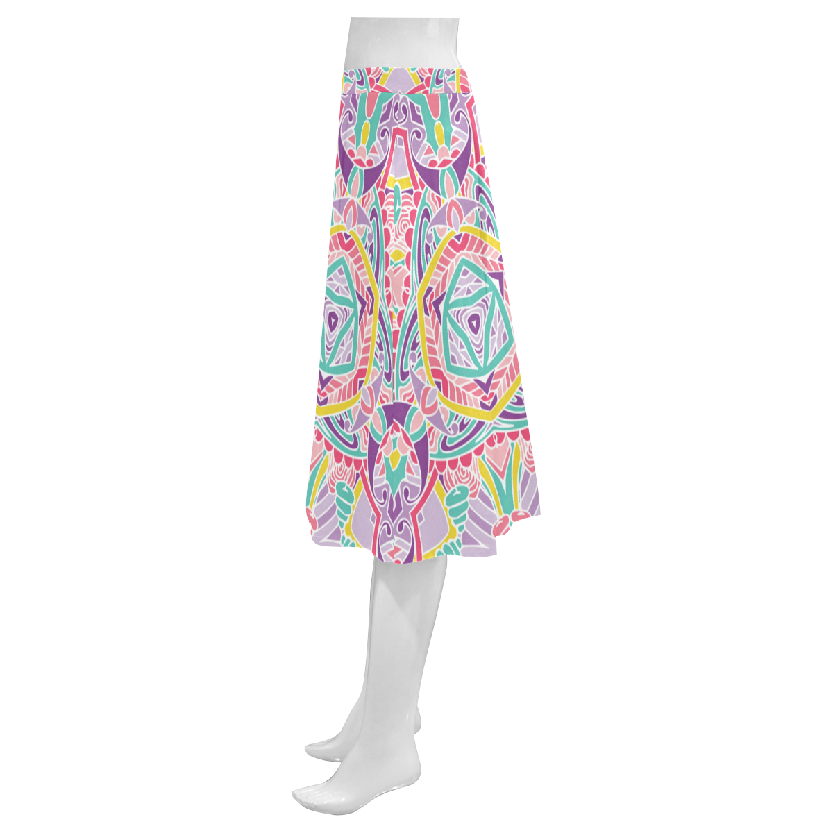 Zandine 0309 pink purple teal bold pattern Mnemosyne Women's Crepe Skirt (Model D16)