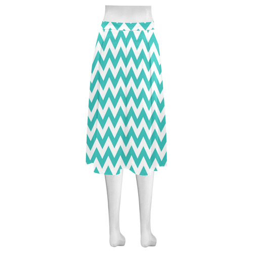 Turquoise zigzag chevron pattern Mnemosyne Women's Crepe Skirt (Model D16)