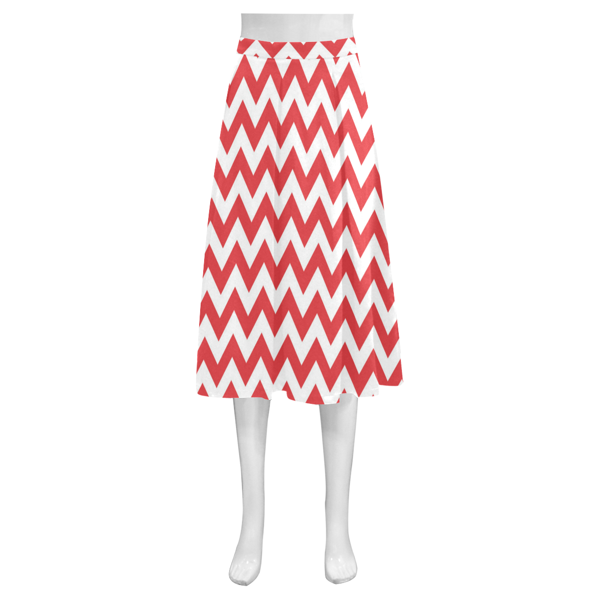 Poppy red zigzag chevron pattern Mnemosyne Women's Crepe Skirt (Model D16)