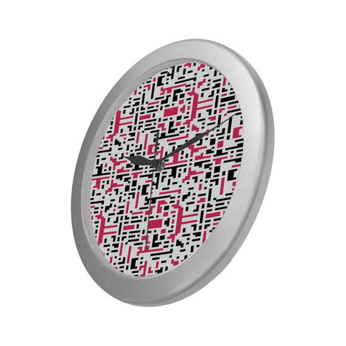 Red and Black Pixels Silver Color Wall Clock