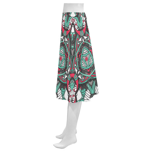 Zandine 0304 bold abstract pattern grey teal red Mnemosyne Women's Crepe Skirt (Model D16)