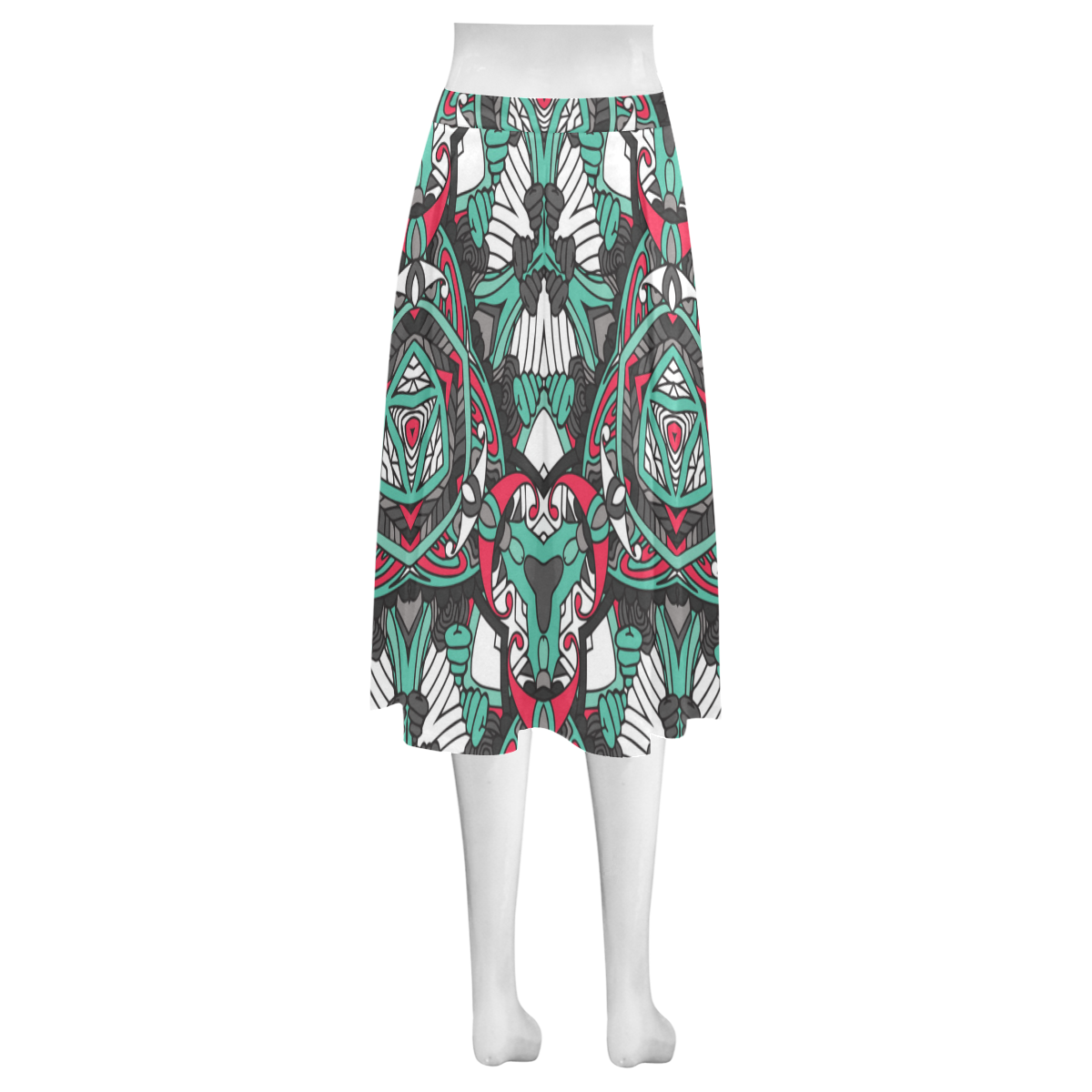 Zandine 0304 bold abstract pattern grey teal red Mnemosyne Women's Crepe Skirt (Model D16)