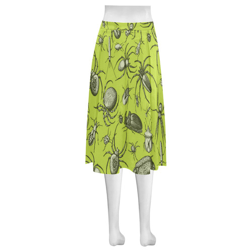 insects spiders creepy crawlers halloween green Mnemosyne Women's Crepe Skirt (Model D16)