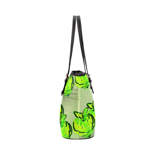 Zappy Green Apples Leather Tote Bag/Large (Model 1651)