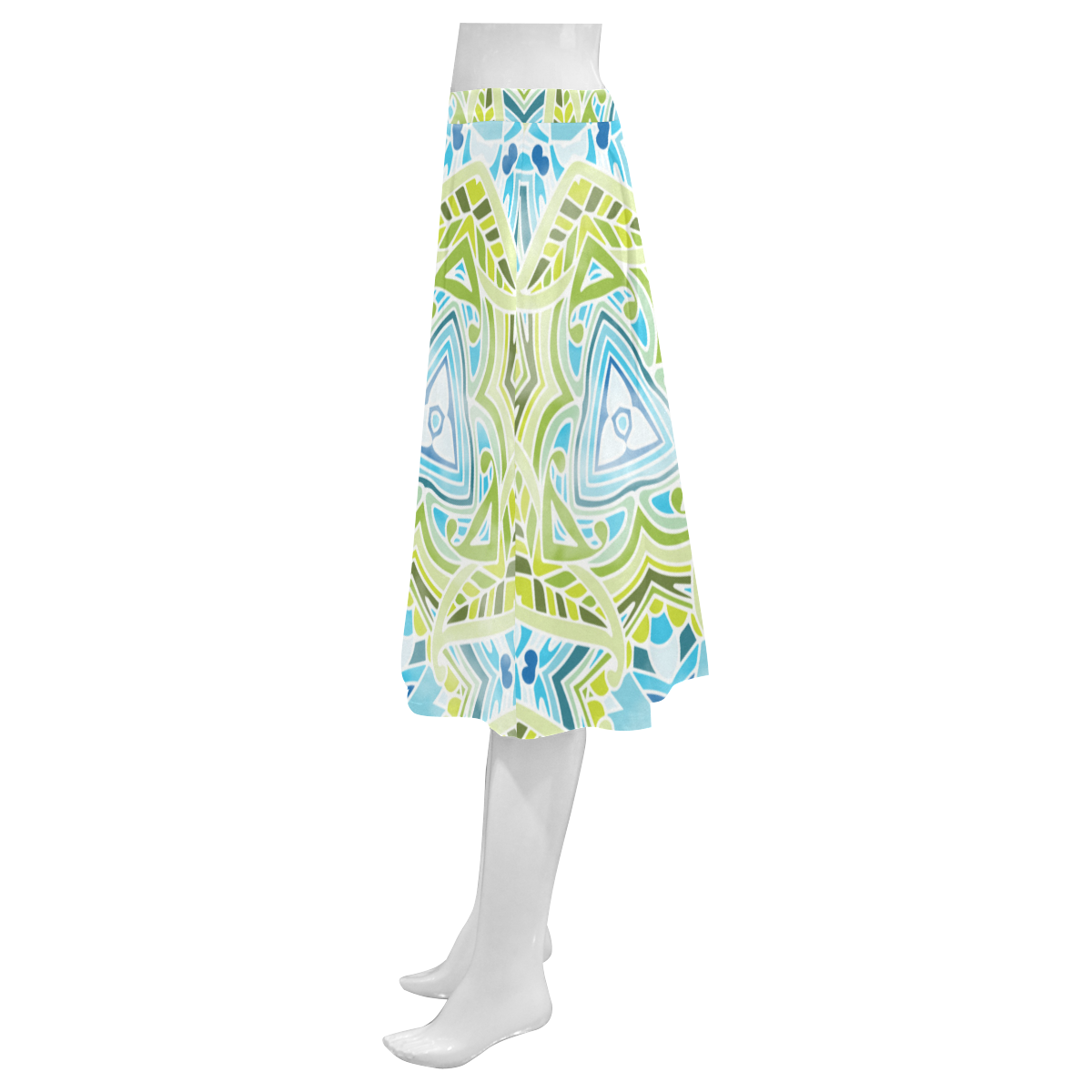 Zandine 0408 green leaf blue watercolor pattern Mnemosyne Women's Crepe Skirt (Model D16)