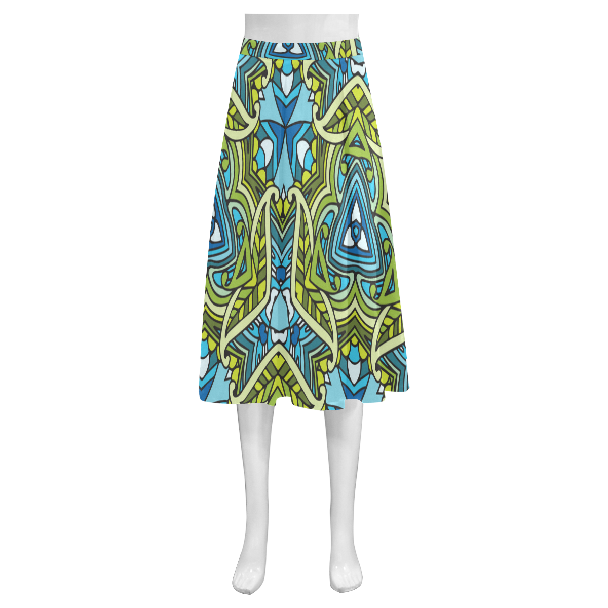 zandine 0401 blue green leaf water pattern Mnemosyne Women's Crepe Skirt (Model D16)