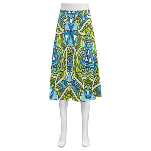 zandine 0401 blue green leaf water pattern Mnemosyne Women's Crepe Skirt (Model D16)