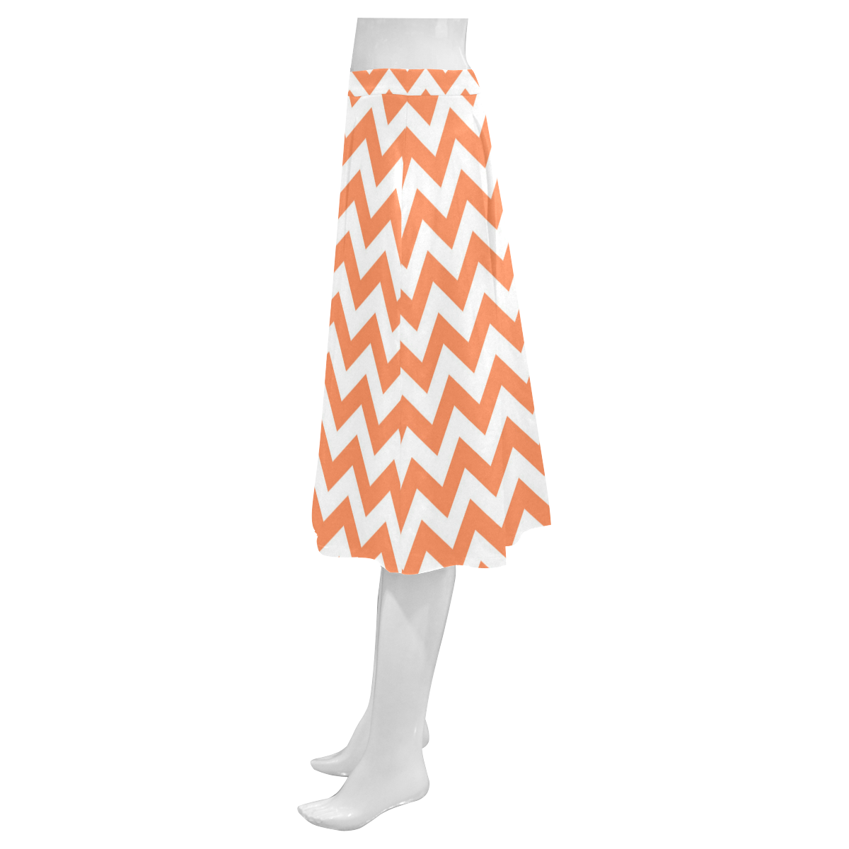 Tangerine Orange zigzag chevron pattern Mnemosyne Women's Crepe Skirt (Model D16)