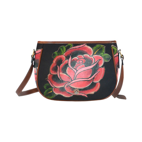 Rose Tattoo Vintage Floral Flower Art Saddle Bag/Small (Model 1649) Full Customization