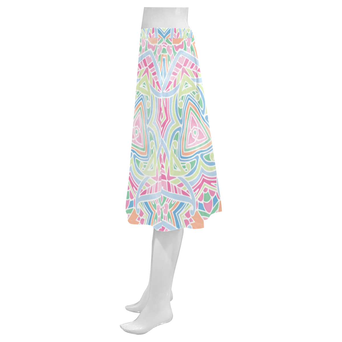 Zandine 0407 pink green blue watercolor pattern Mnemosyne Women's Crepe Skirt (Model D16)